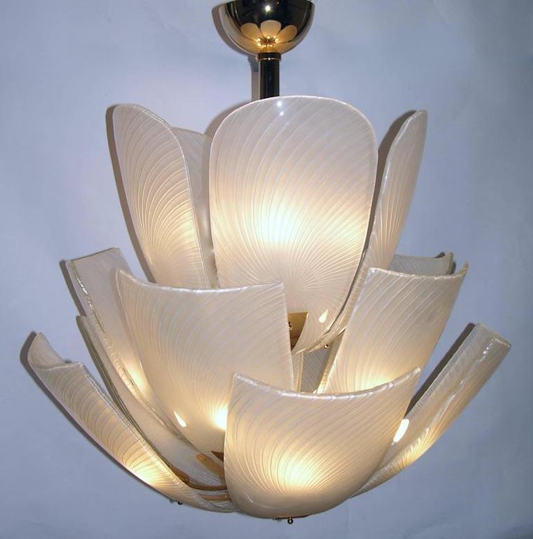 Bespoke Italian Art Nouveau Organic Design White Murano Glass Lotus Chandelier 1