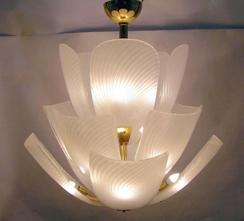Bespoke Italian Art Nouveau Organic Design White Murano Glass Lotus Chandelier 3