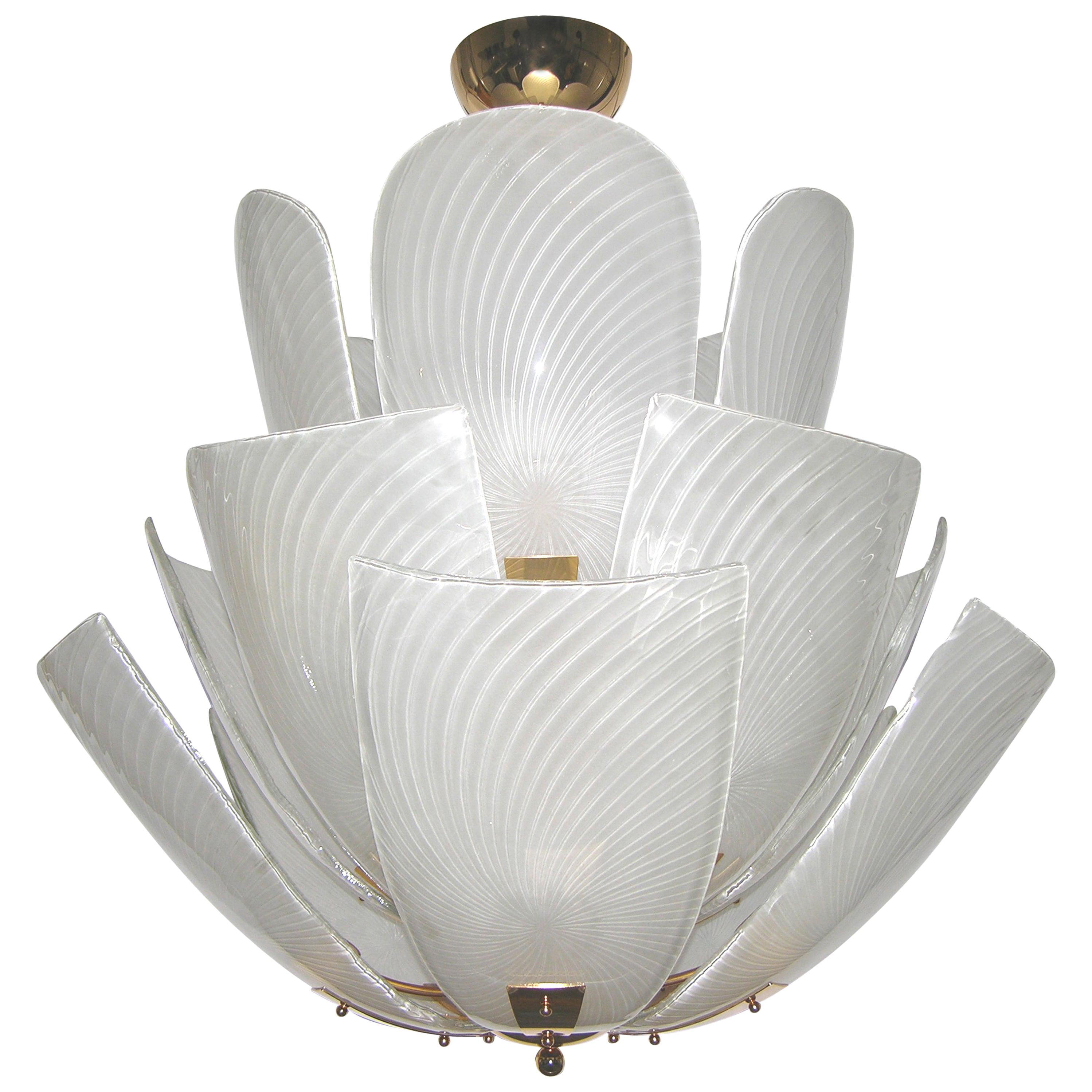 Bespoke Italian Art Nouveau Organic Design White Murano Glass Lotus Chandelier