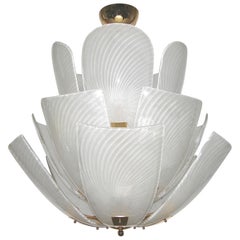 Bespoke Italian Art Nouveau Organic Design White Murano Glass Lotus Chandelier