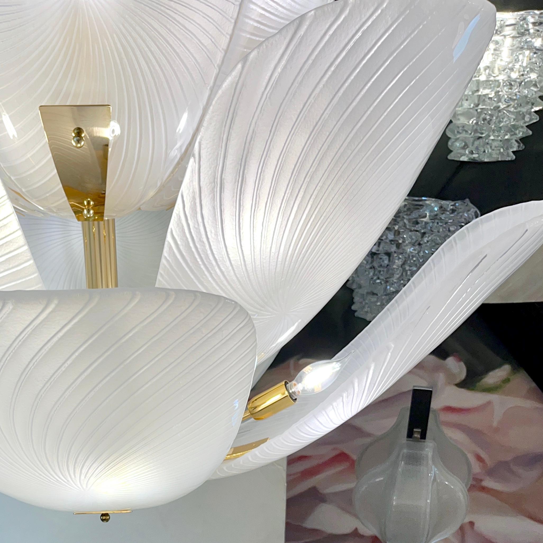 Plated Bespoke Italian Art Nouveau Organic Design White Murano Glass Tulip Chandelier For Sale