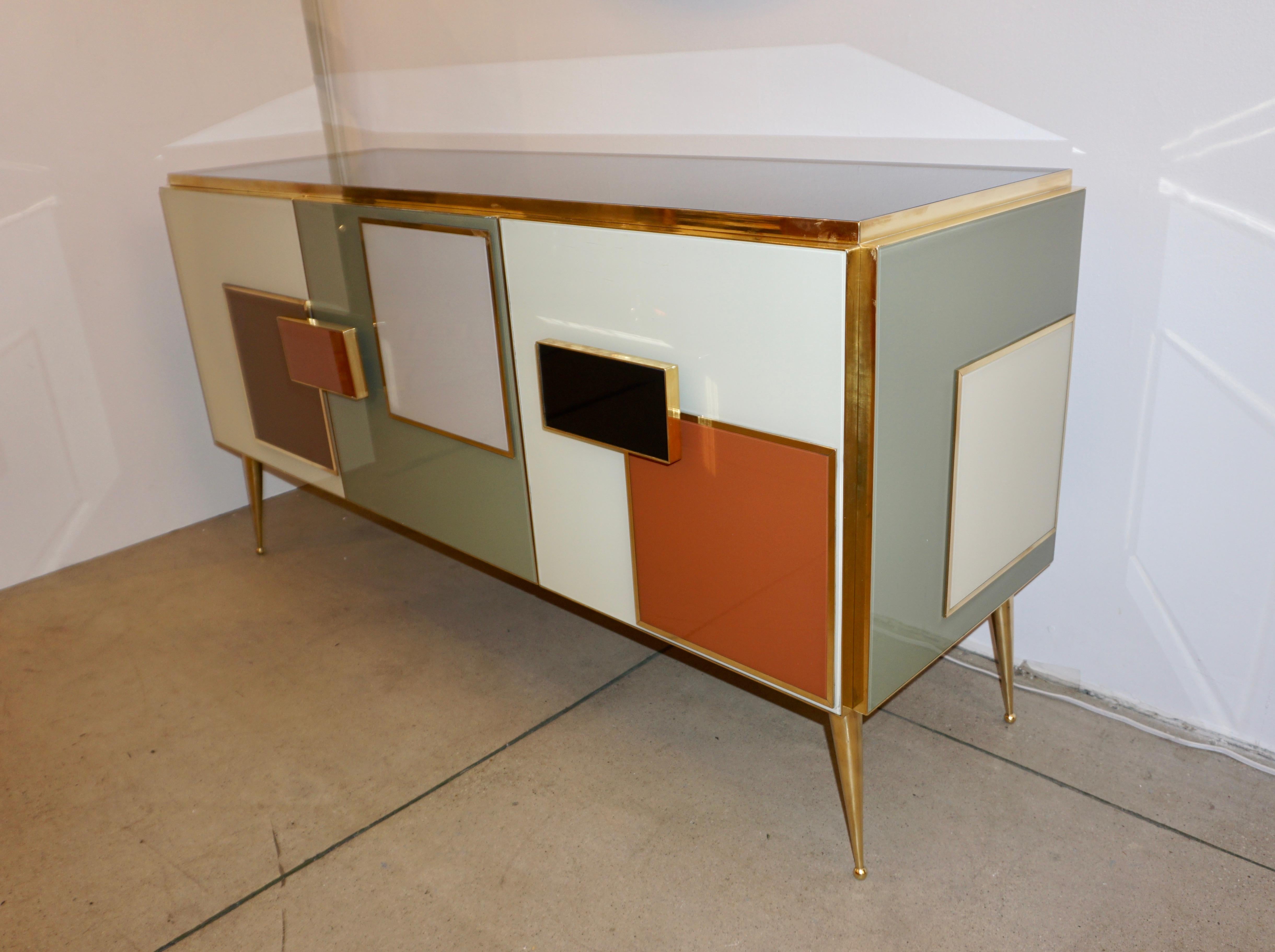 Bespoke Italian Black Cream Green Ochre Geometric Postmodern Cabinet/Sideboard For Sale 7