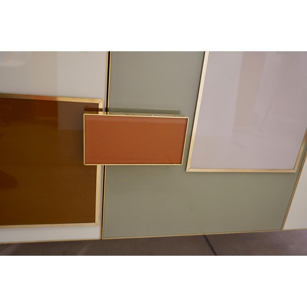 Post-Modern Bespoke Italian Black Cream Green Ochre Geometric Postmodern Cabinet/Sideboard For Sale