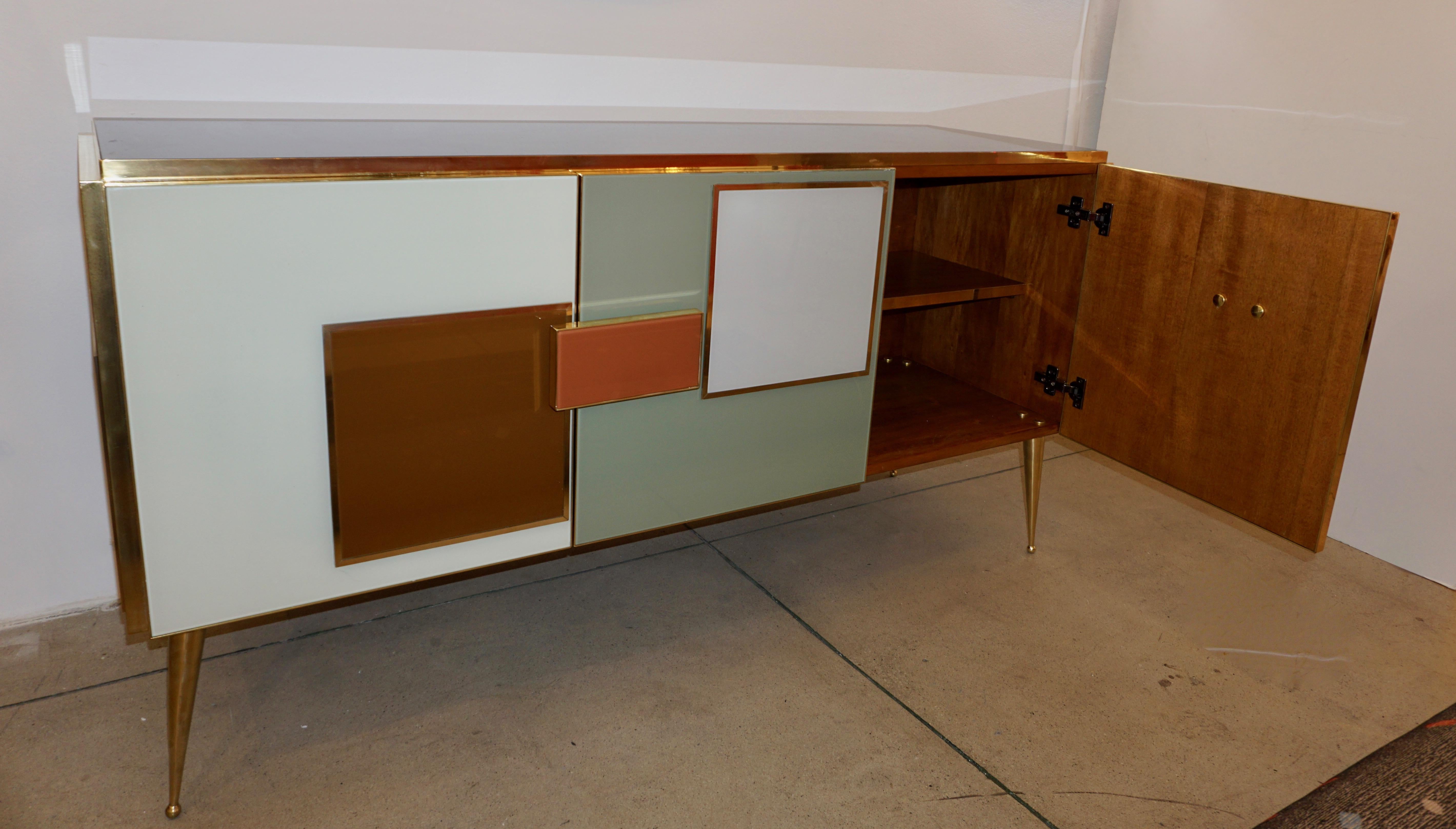 Bespoke Italian Black Cream Green Ochre Geometric Postmodern Cabinet/Sideboard For Sale 2