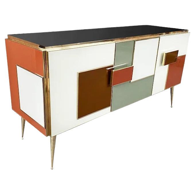 Bespoke Italian Black Cream Green Ochre Geometric Postmodern Cabinet/Sideboard For Sale