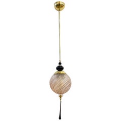 Bespoke Italian Black & Pink Crystal Murano Glass Brass Pendant Big Globe Light