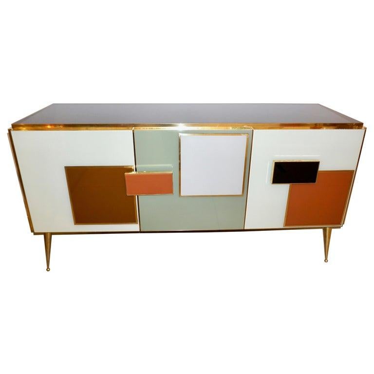 Bespoke Italian Black Purple Blue Gold Geometric Postmodern Cabinet / Sideboard For Sale 3