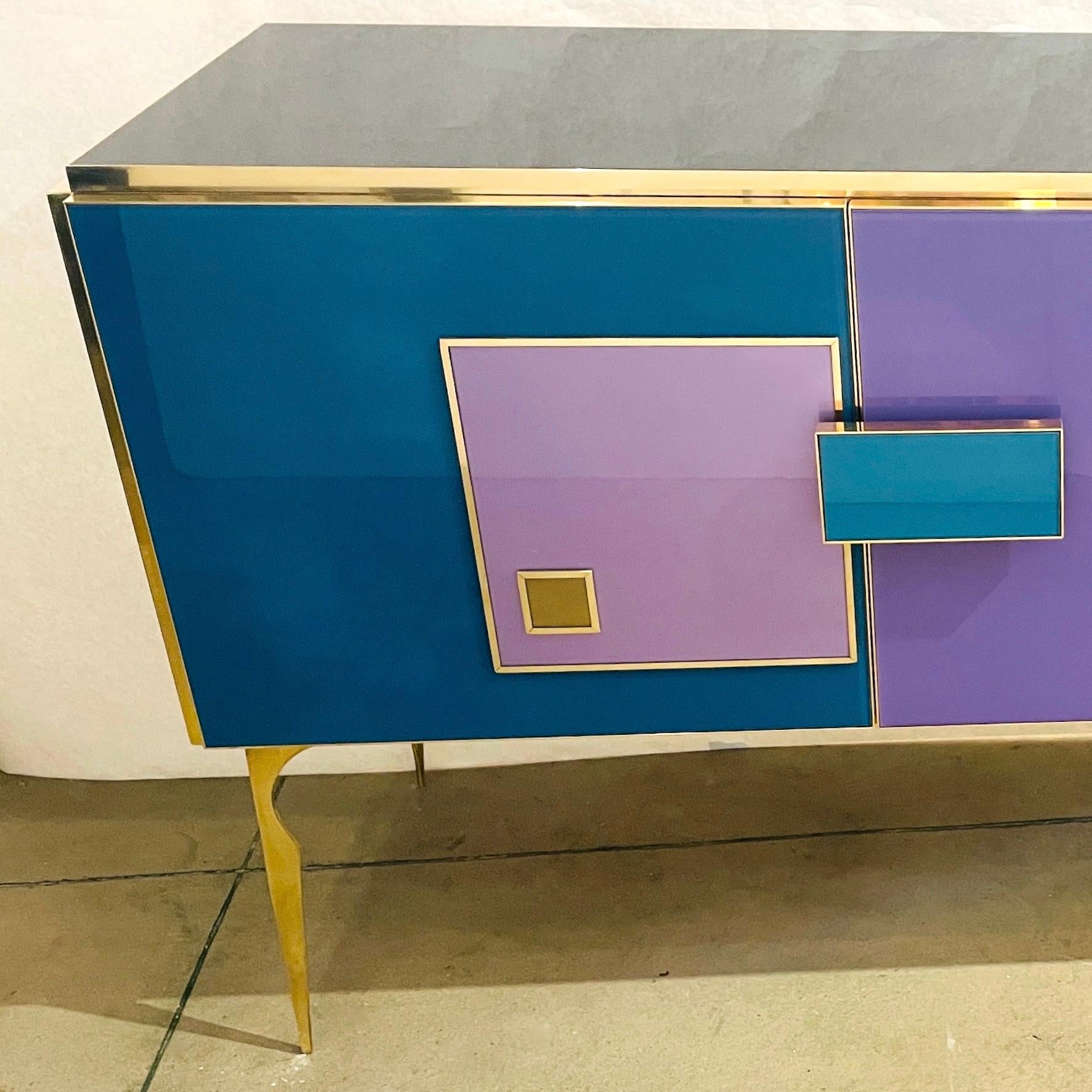 Bespoke Italian Black Purple Blue Gold Geometric Postmodern Cabinet / Sideboard For Sale 4