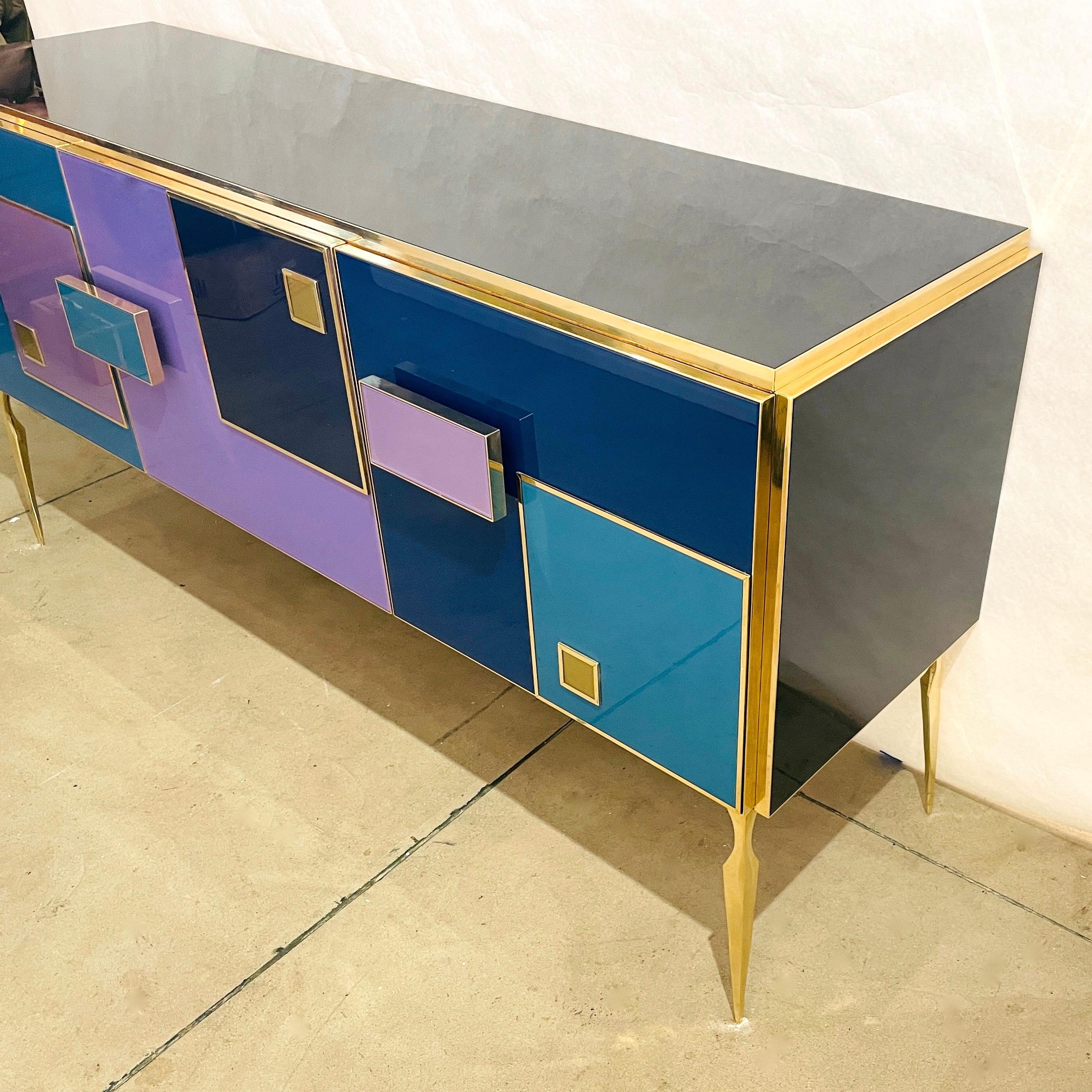 Bespoke Italian Black Purple Blue Gold Geometric Postmodern Cabinet / Sideboard For Sale 5