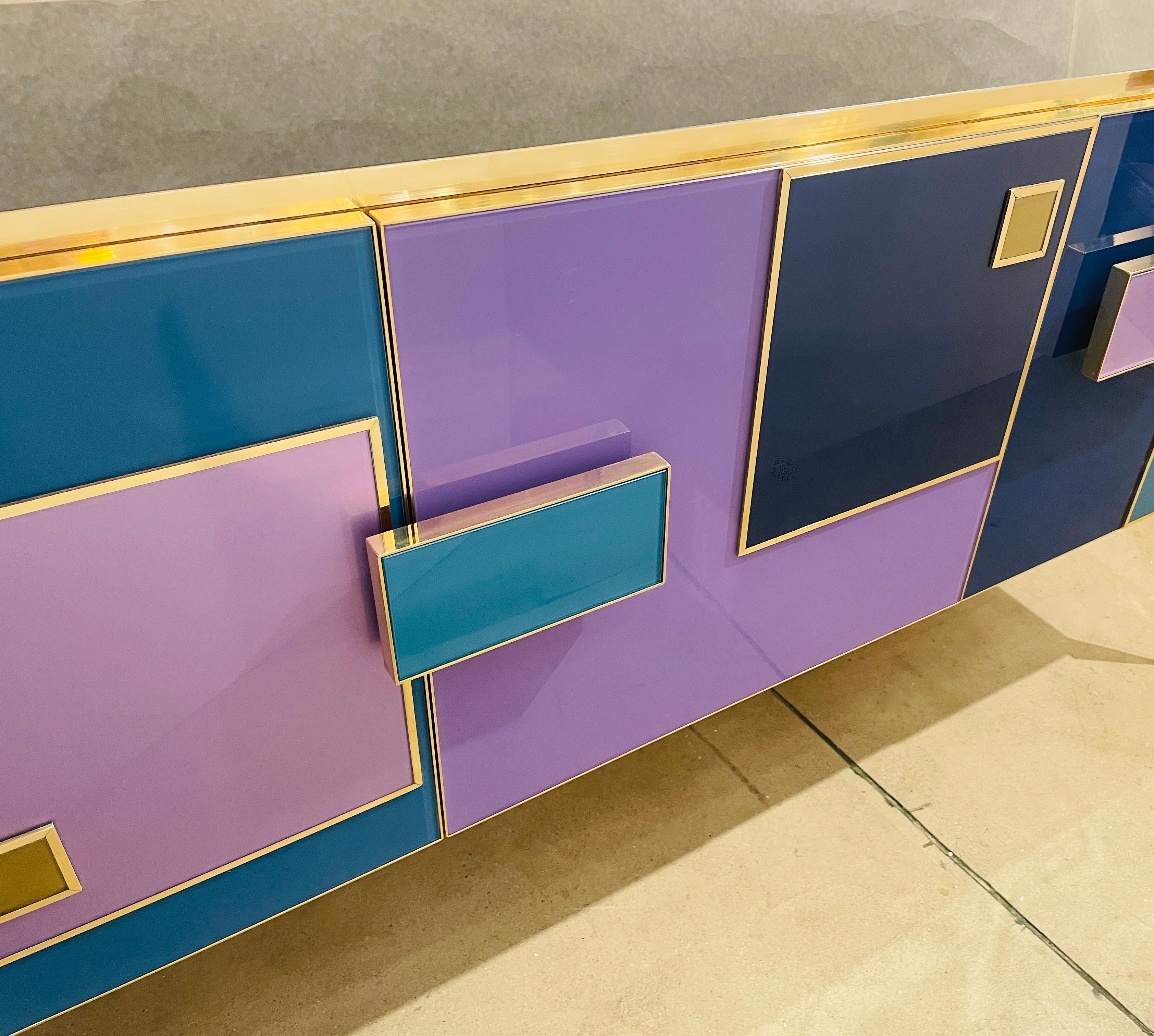 Bespoke Italian Black Purple Blue Gold Geometric Postmodern Cabinet / Sideboard For Sale 7