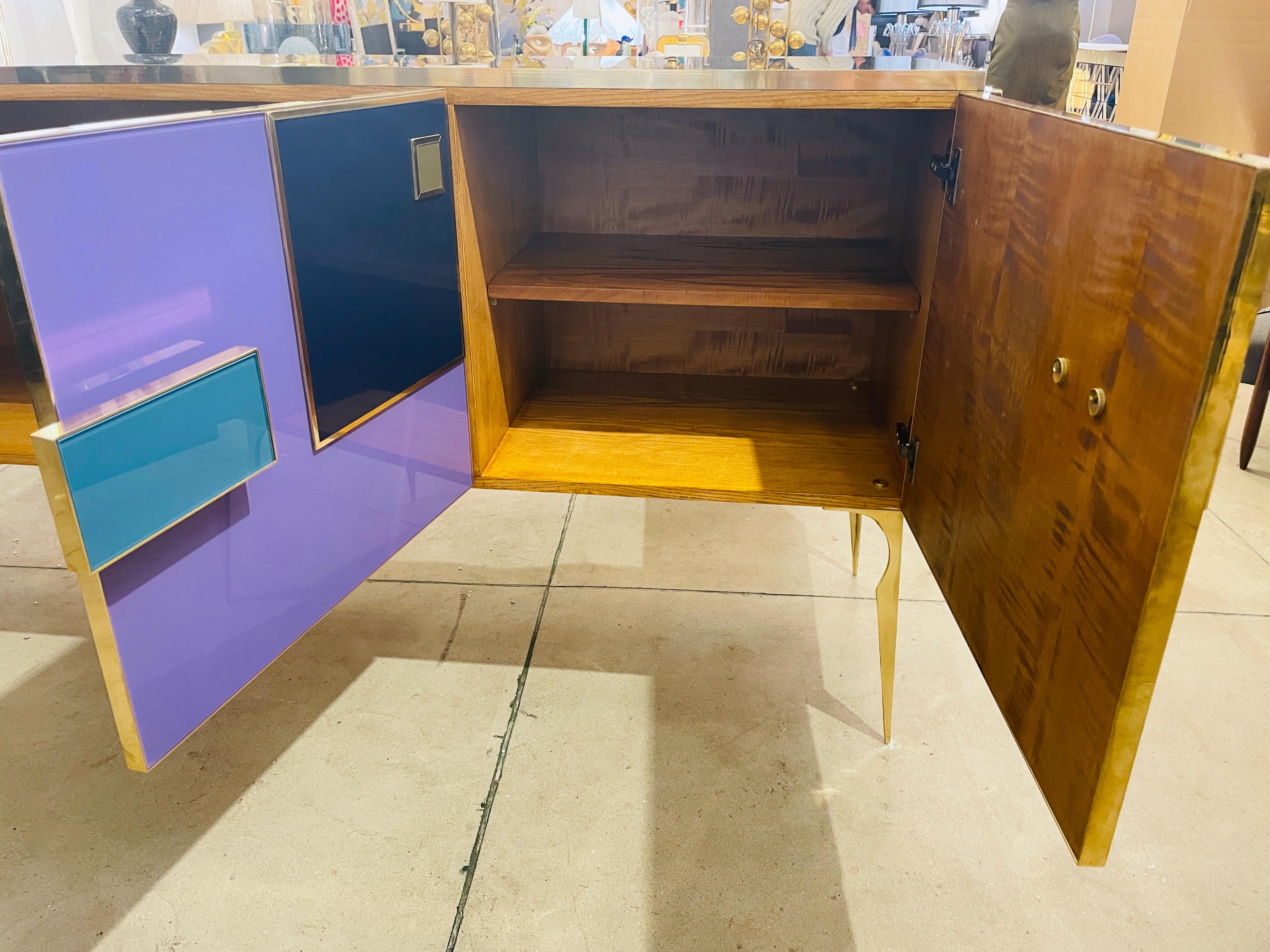 Bespoke Italian Black Purple Blue Gold Geometric Postmodern Cabinet / Sideboard For Sale 8