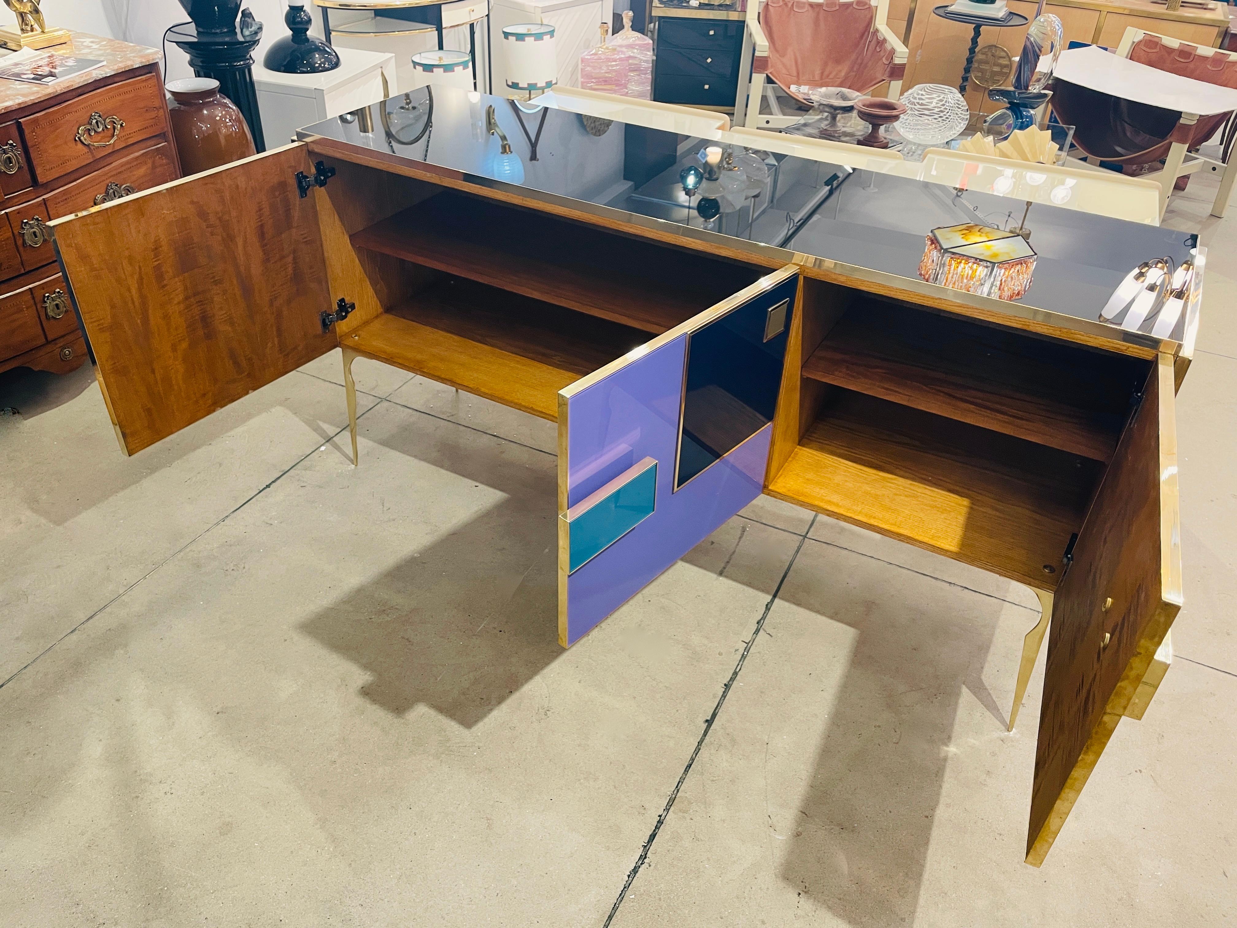 Bespoke Italian Black Purple Blue Gold Geometric Postmodern Cabinet / Sideboard For Sale 10