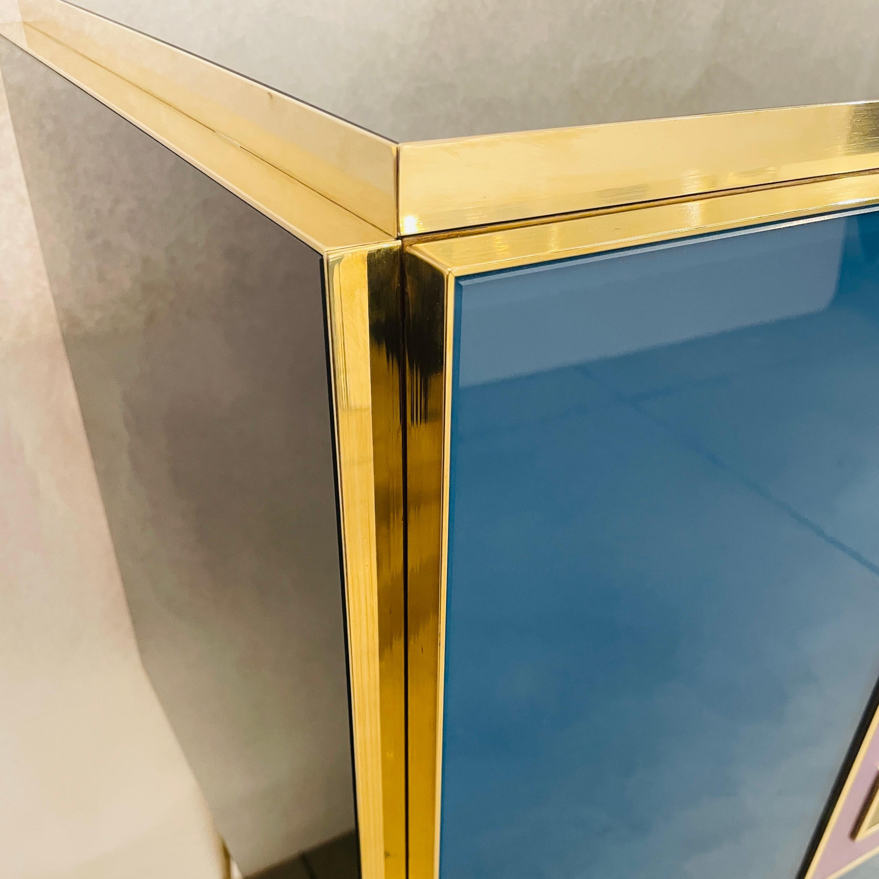 Post-Modern Bespoke Italian Black Purple Blue Gold Geometric Postmodern Cabinet / Sideboard For Sale