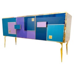 Armadio / Credenza geometrica postmoderna su misura in italiano, nero, viola, blu e oro