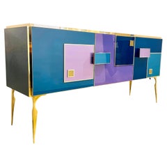 Bespoke Italian Black Purple Blue Gold Geometric Postmodern Cabinet / Sideboard