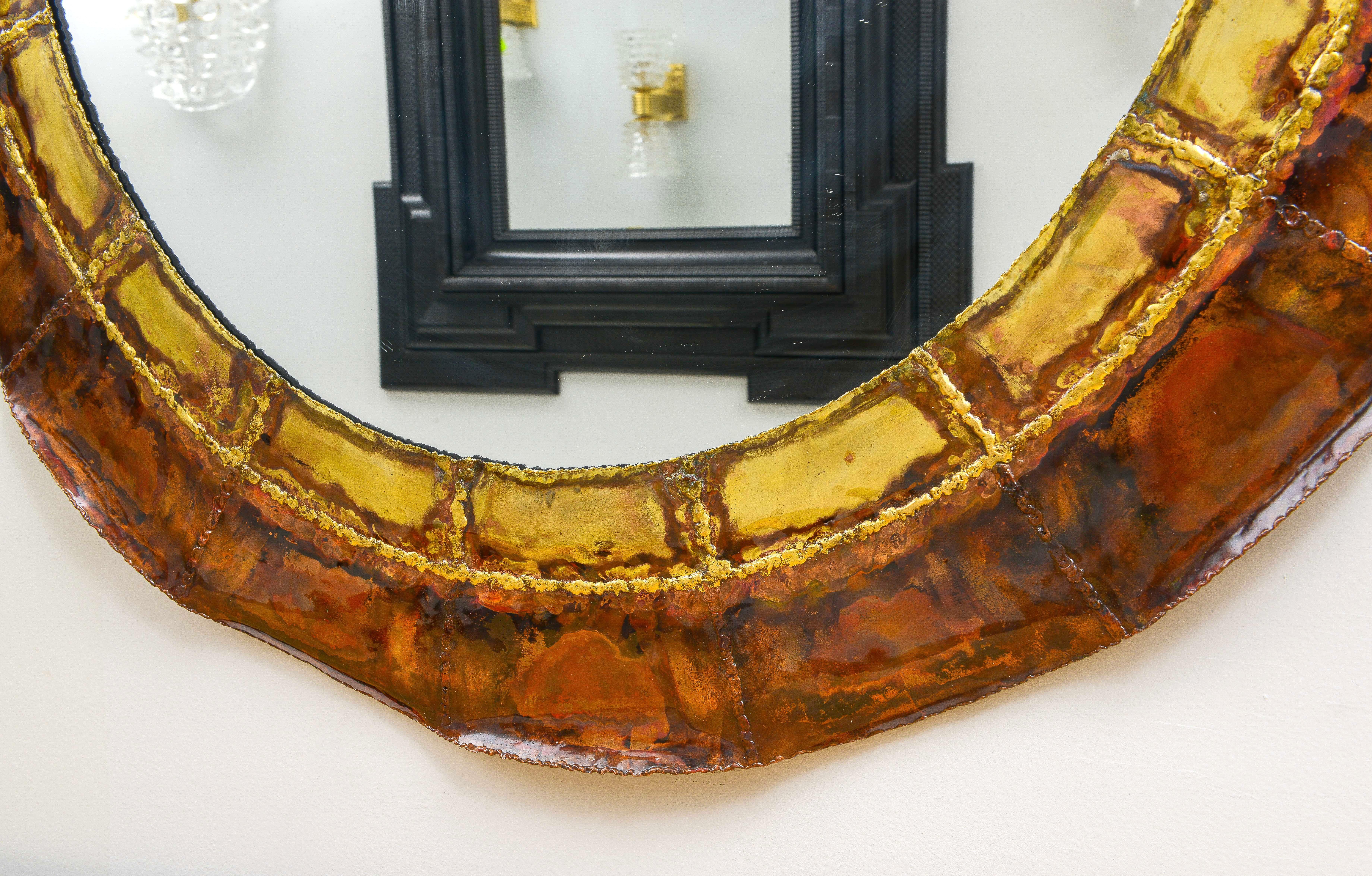 Bespoke Italian Brass and Copper Enameled Mirror For Sale 1
