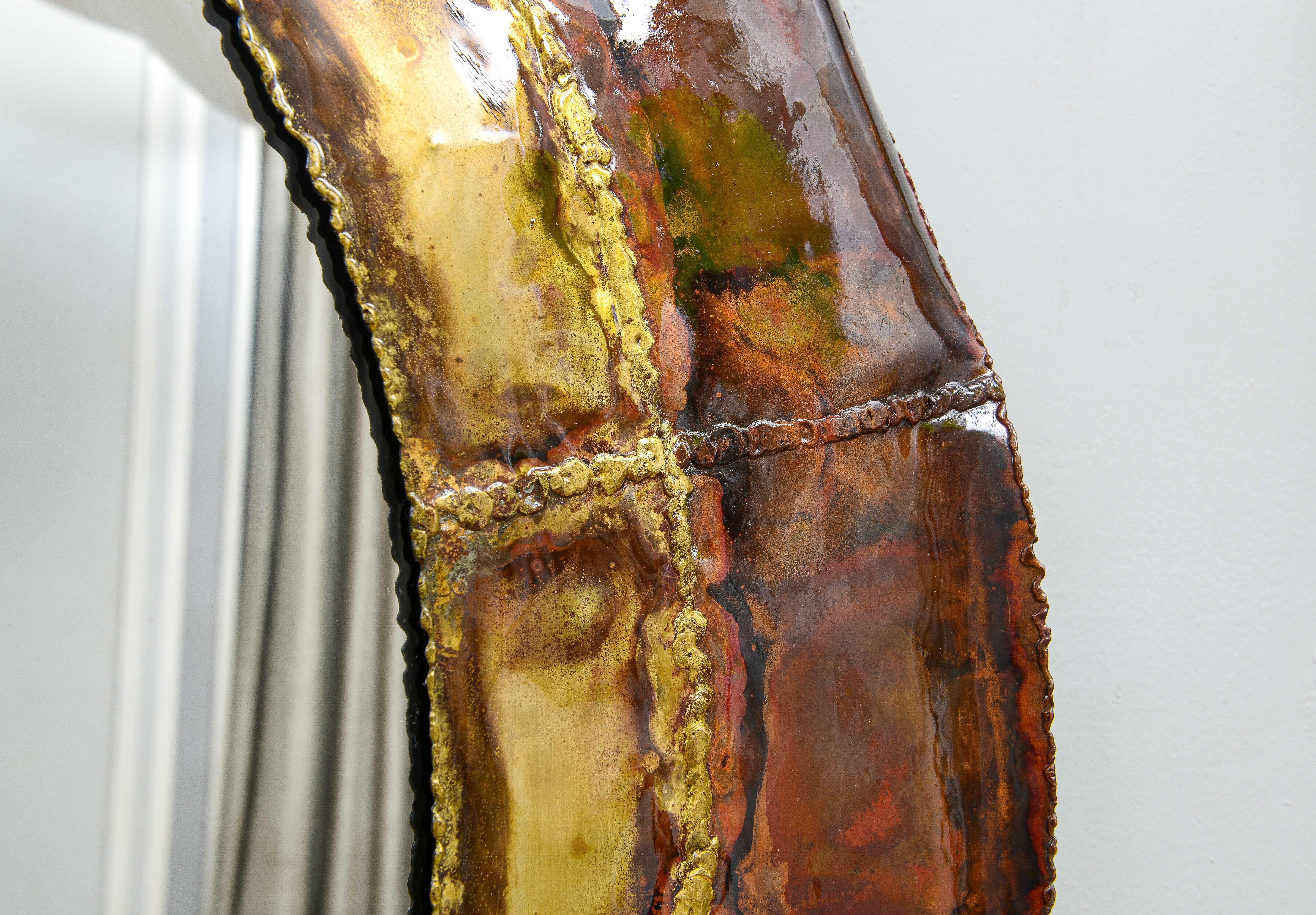 Bespoke Italian Brass and Copper Enameled Mirror For Sale 2