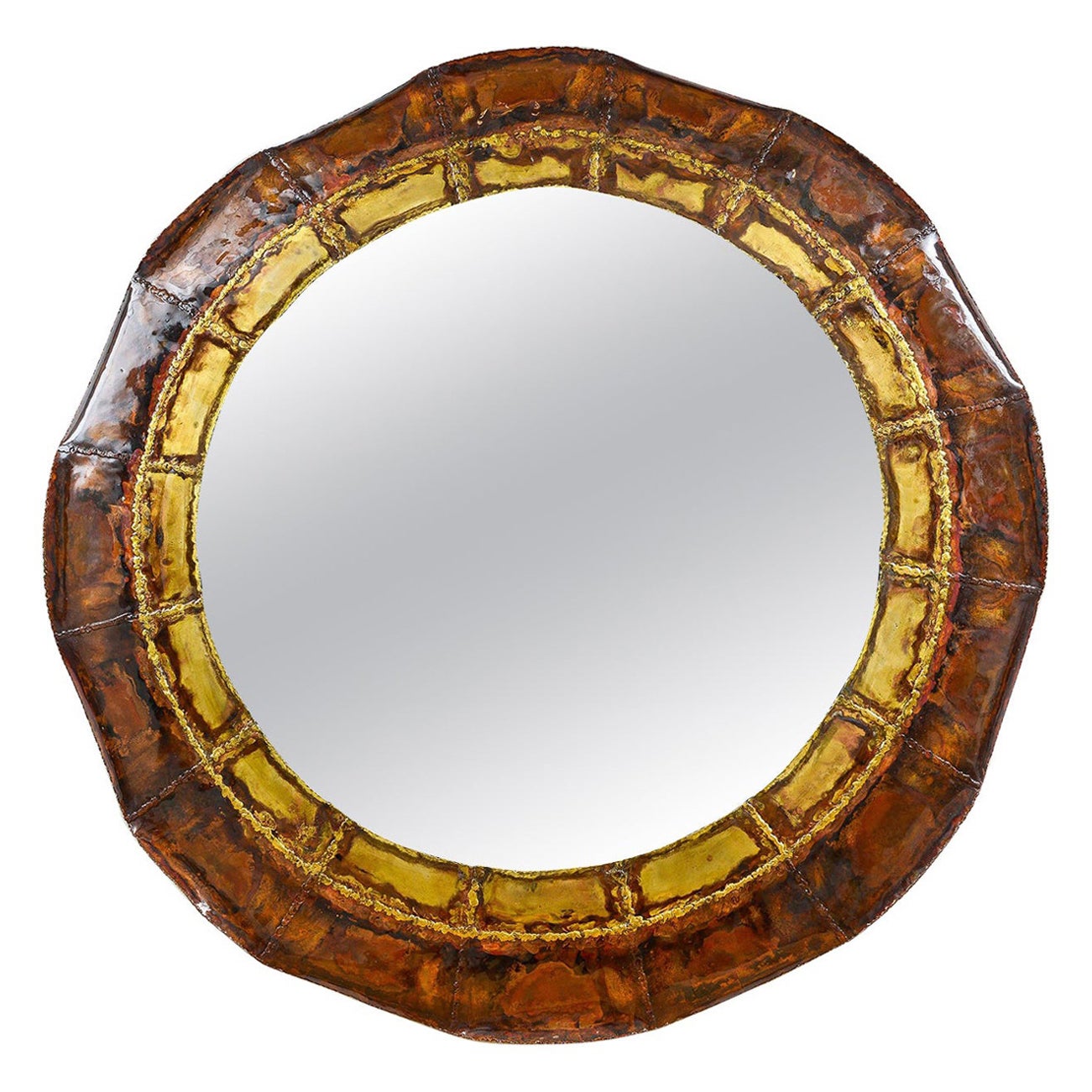 Miroir italien sur mesure en laiton et cuivre émaillé