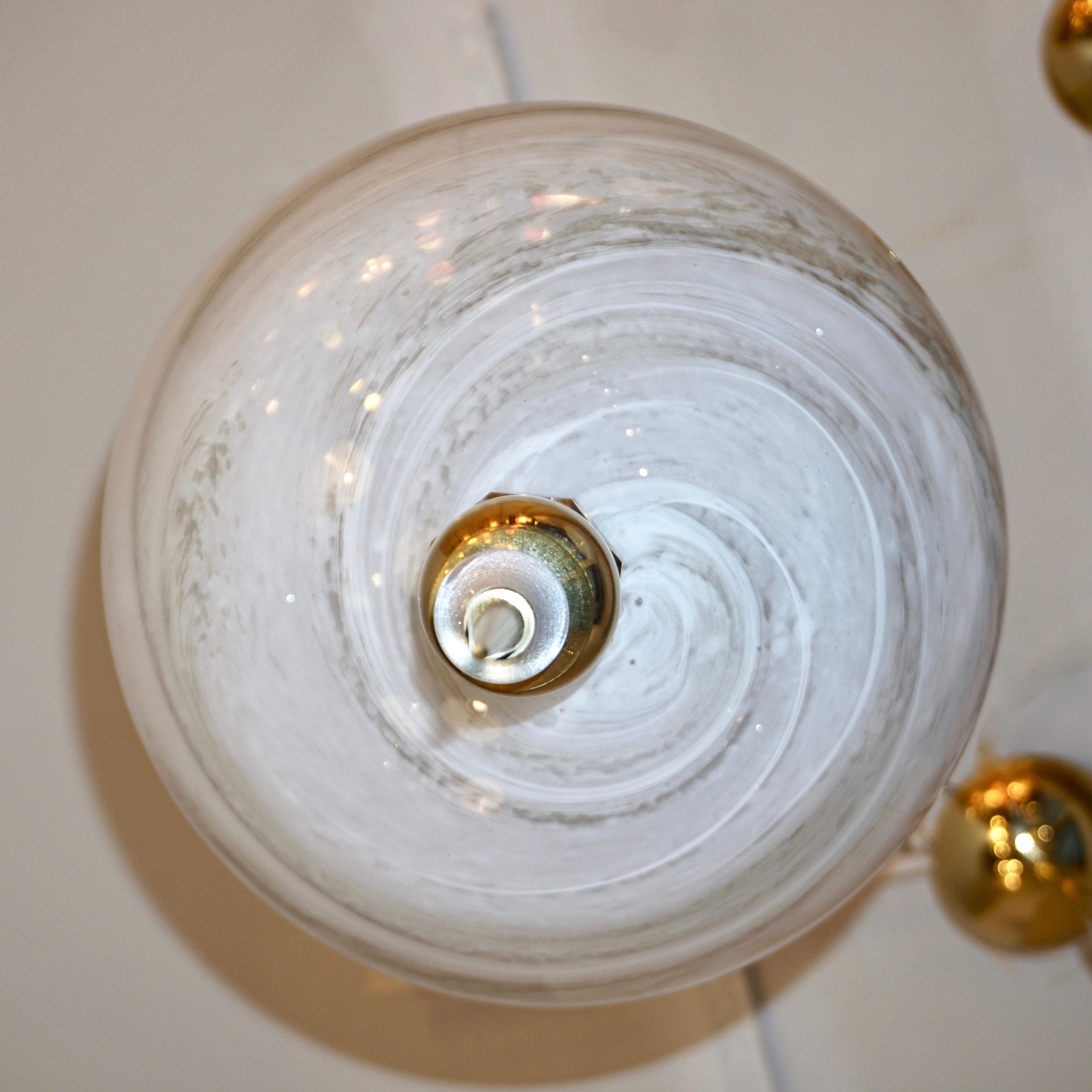 Contemporary Bespoke Italian Brass and Cream White Alabaster Murano Glass Oval Pendant Light For Sale