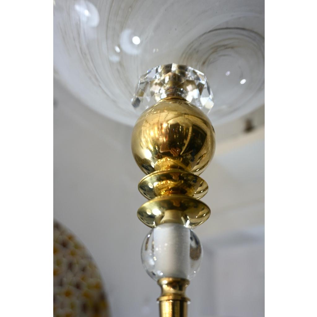 Bespoke Italian Brass and Cream White Alabaster Murano Glass Oval Pendant Light For Sale 2