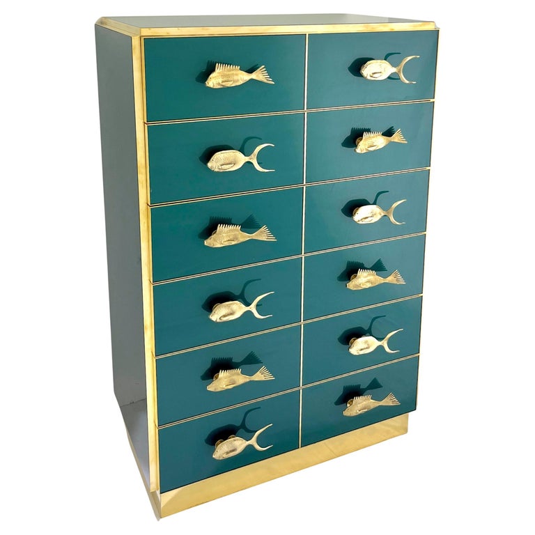 green blue dresser Mid-century low chest of drawers, dresser, green – Mckay Designs main image 1