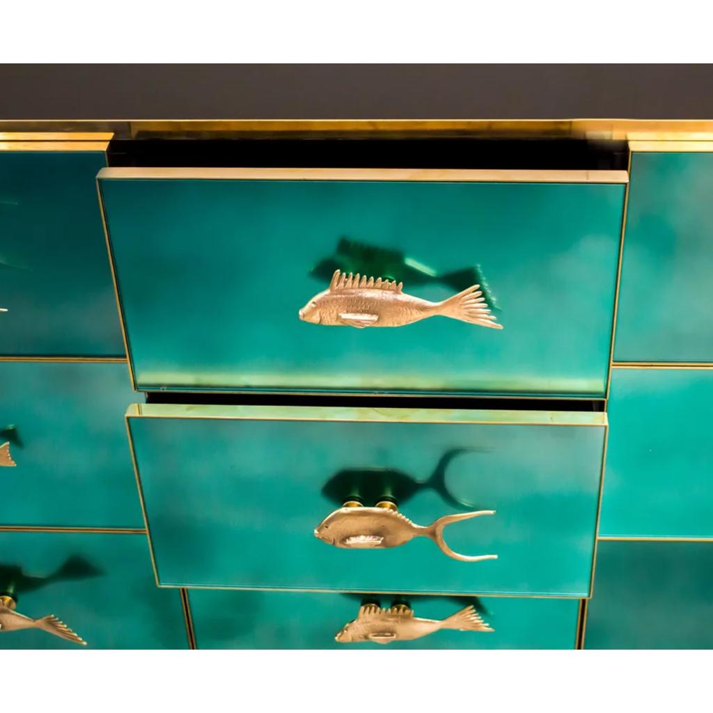 Organic Modern Bespoke Italian Brass Fish Handle Hardware For Sale