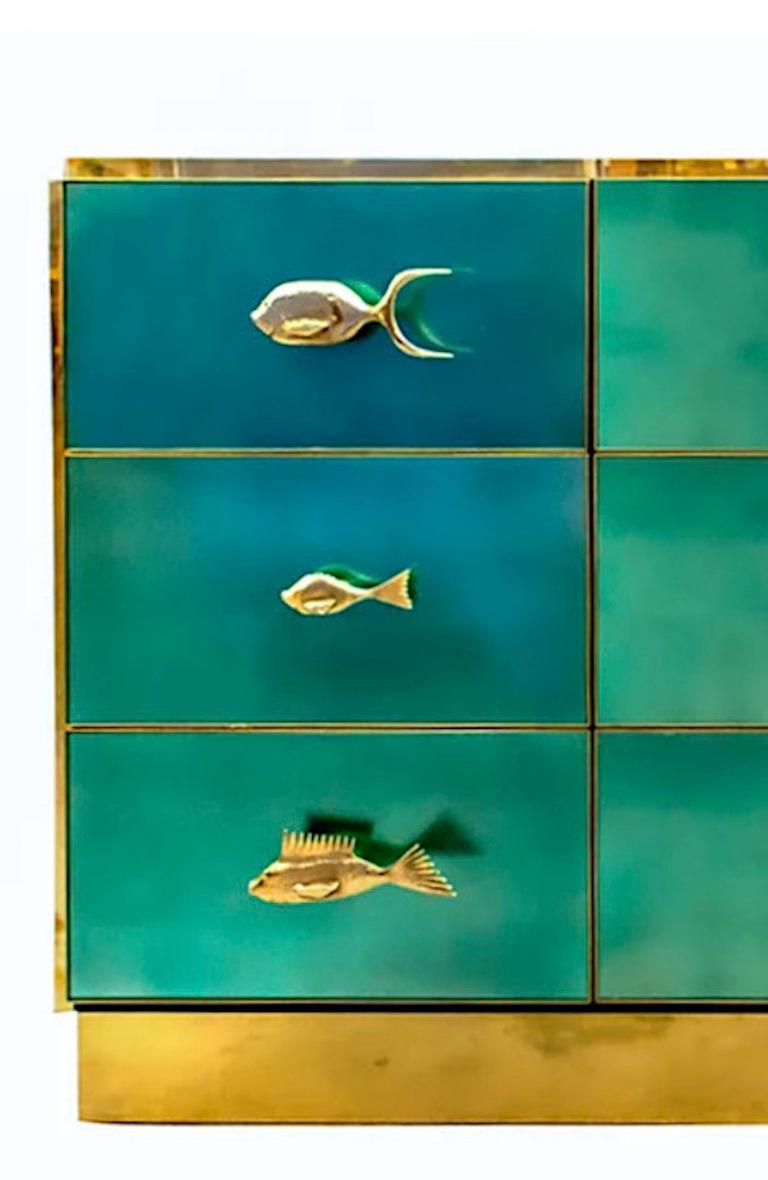 Cast Bespoke Italian Brass Fish Handle Hardware For Sale