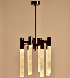 Bespoke Italian Chandelier "Selene" in brushed bronze and Selenite
