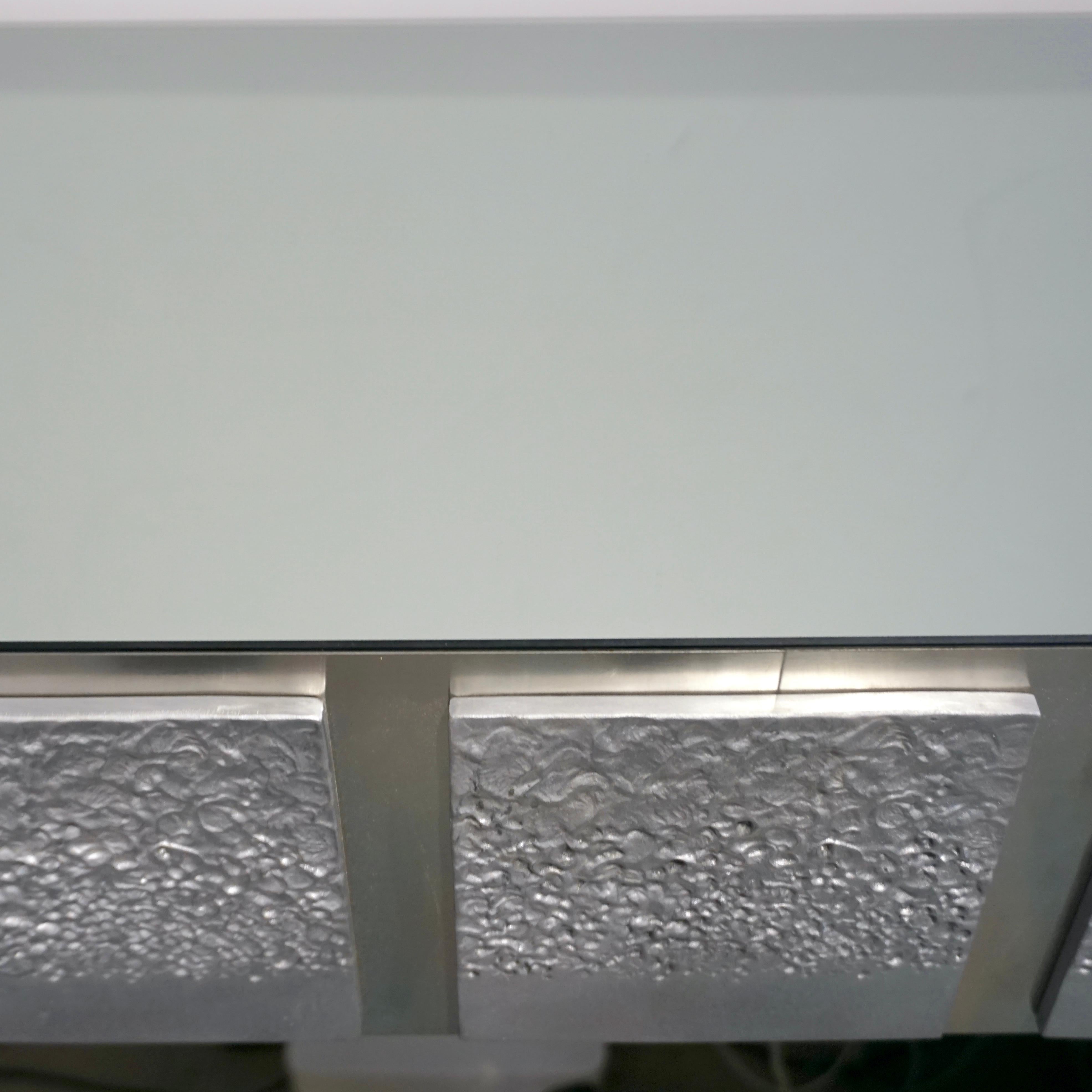 Bespoke Italian Contemporary One-of-a-Kind Polished Steel Smoked Mirror Console For Sale 4