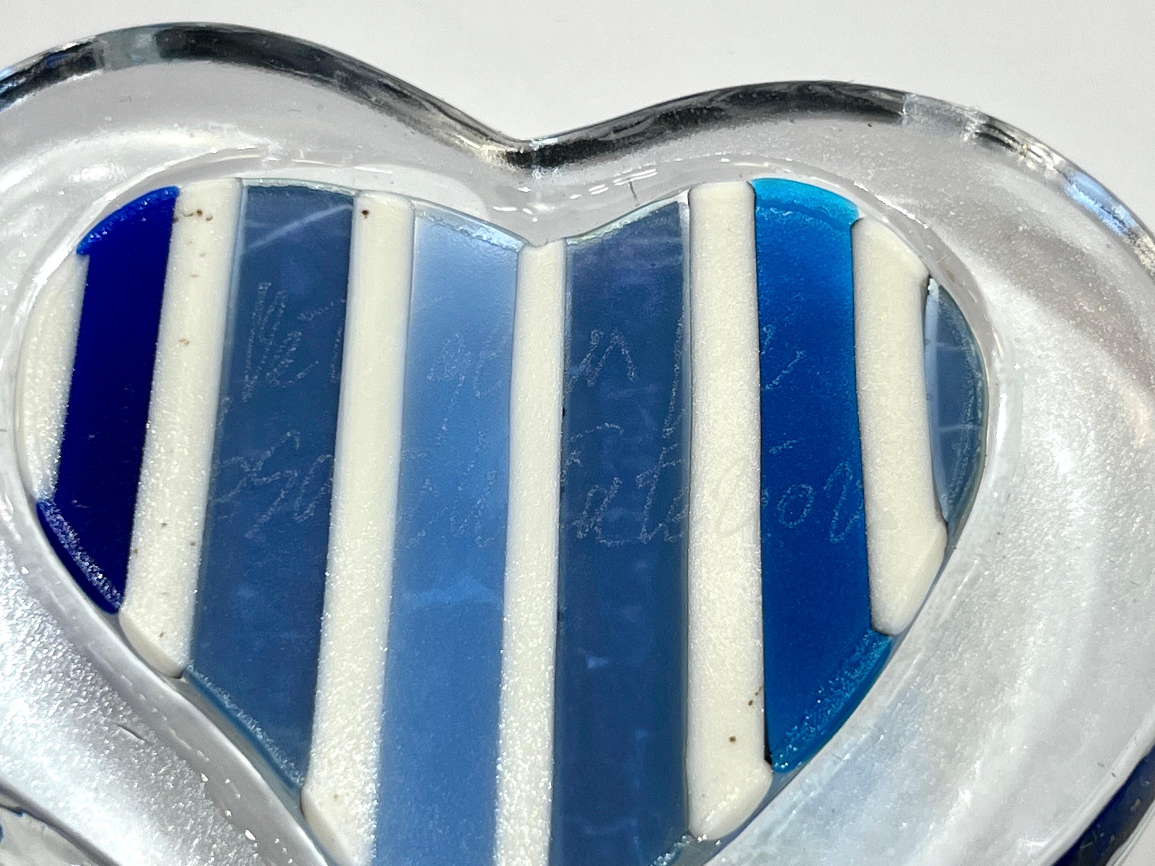 Bespoke Italian Crystal White Blue Silver Murano Glass Heart Shaped Paperweight 4