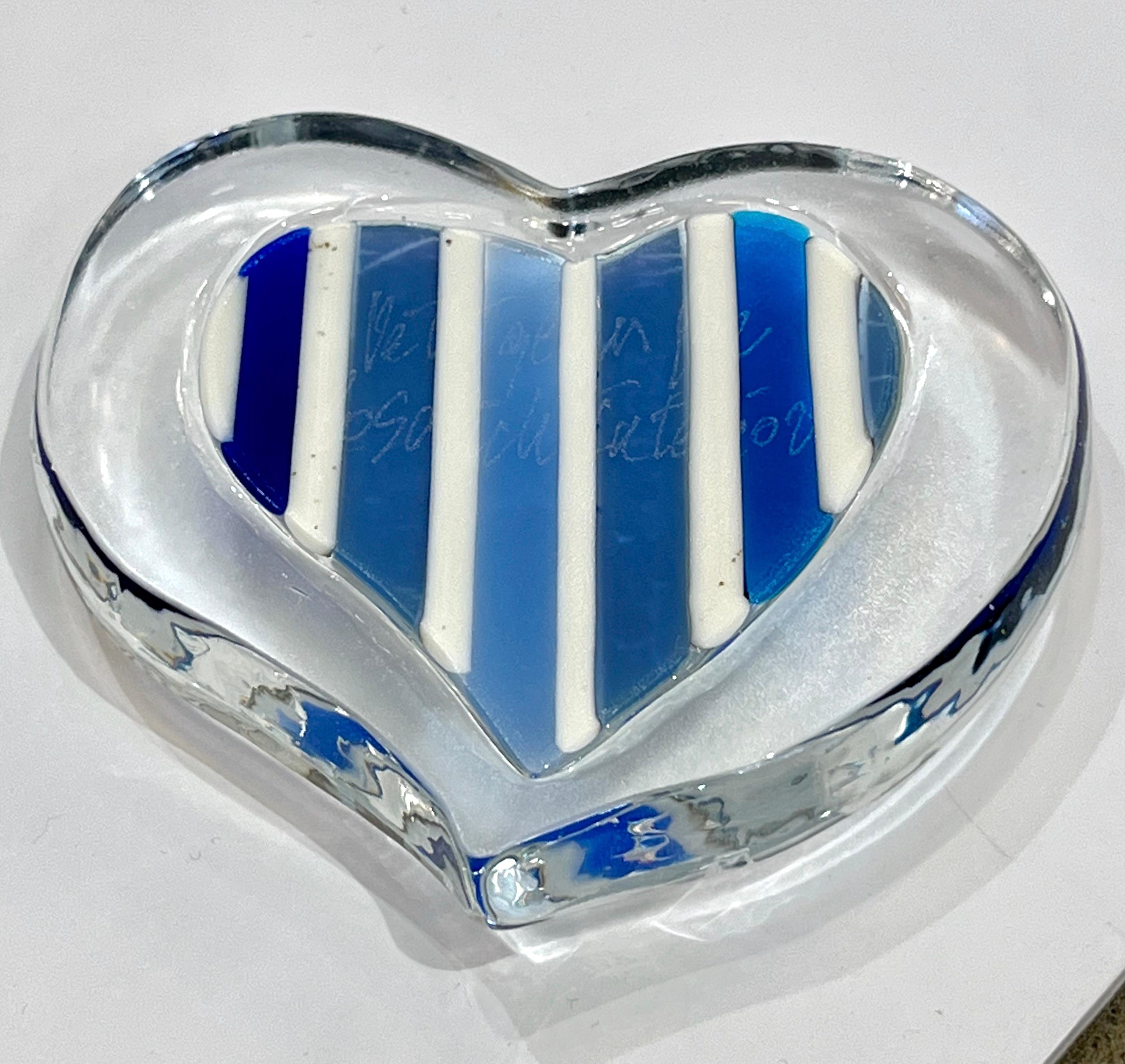 Bespoke Italian Crystal White Blue Silver Murano Glass Heart Shaped Paperweight 5