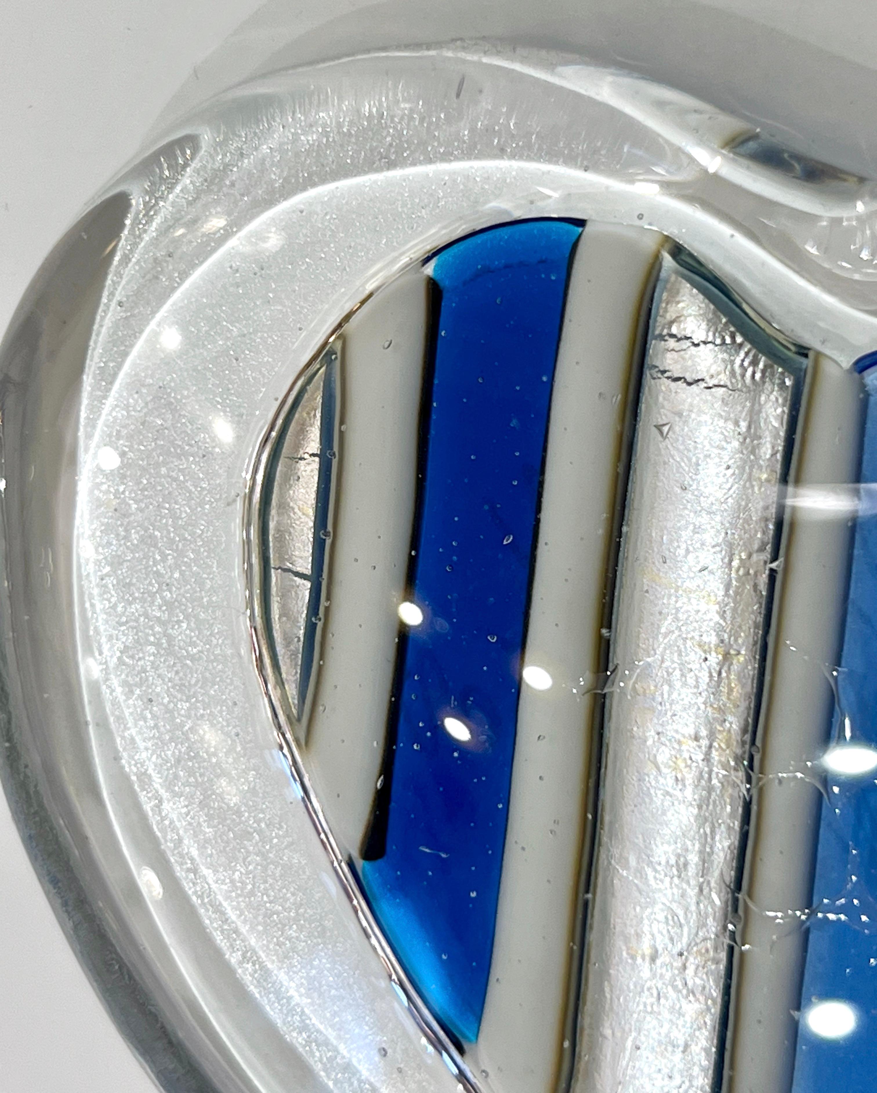 Art Glass Bespoke Italian Crystal White Blue Silver Murano Glass Heart Shaped Paperweight