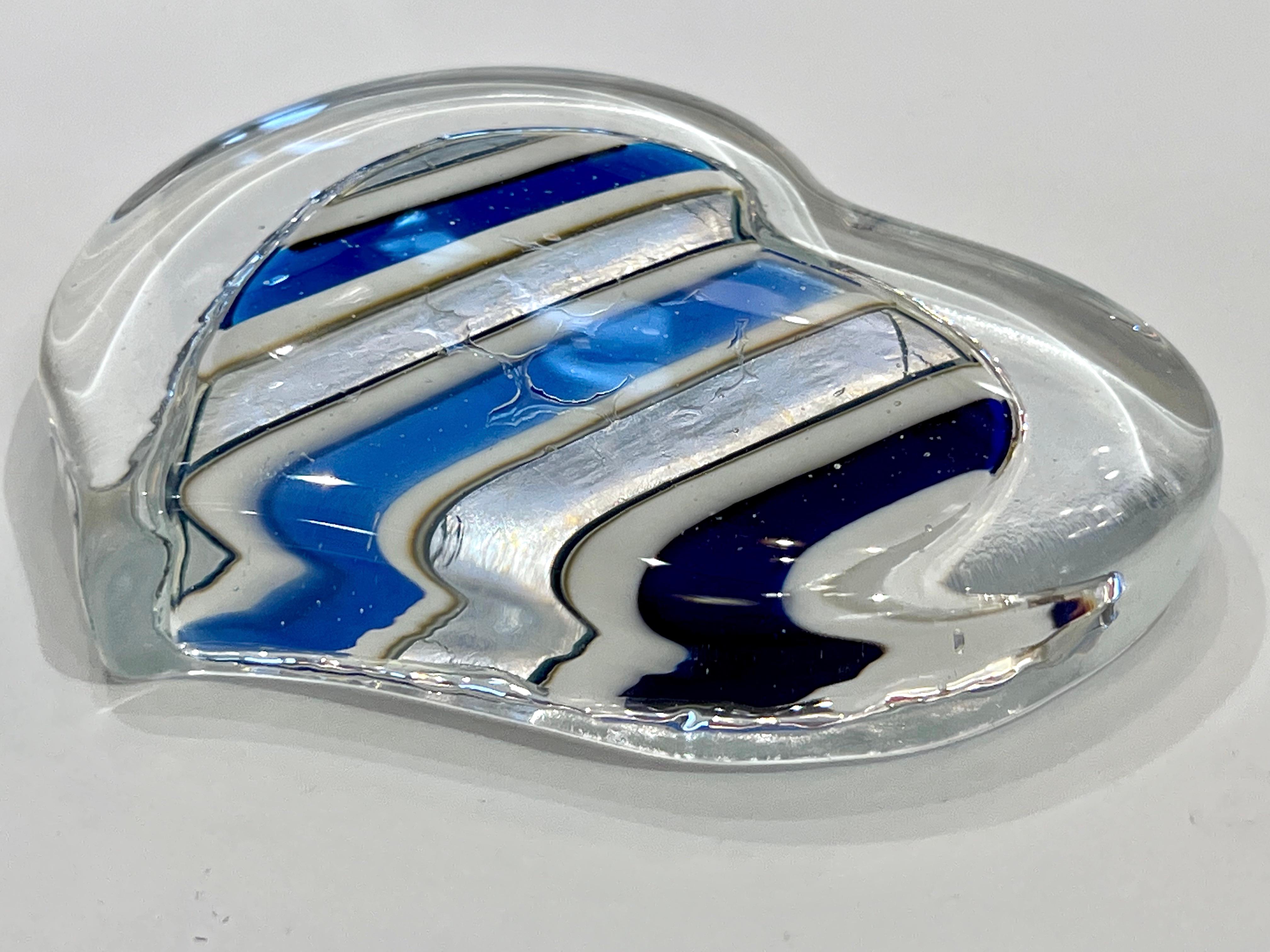 Bespoke Italian Crystal White Blue Silver Murano Glass Heart Shaped Paperweight 2