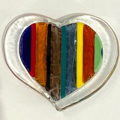 Bespoke Italian Crystal Green Gold Red Murano Glass Heart Shaped Paperweight
