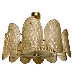 Lustre / encastré en laiton en cristal de Murano taupe fumé en laiton, Italie, sur mesure