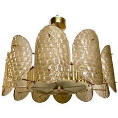 Lustre/encastré italien sur mesure en laiton et cristal de Murano taupe fumé