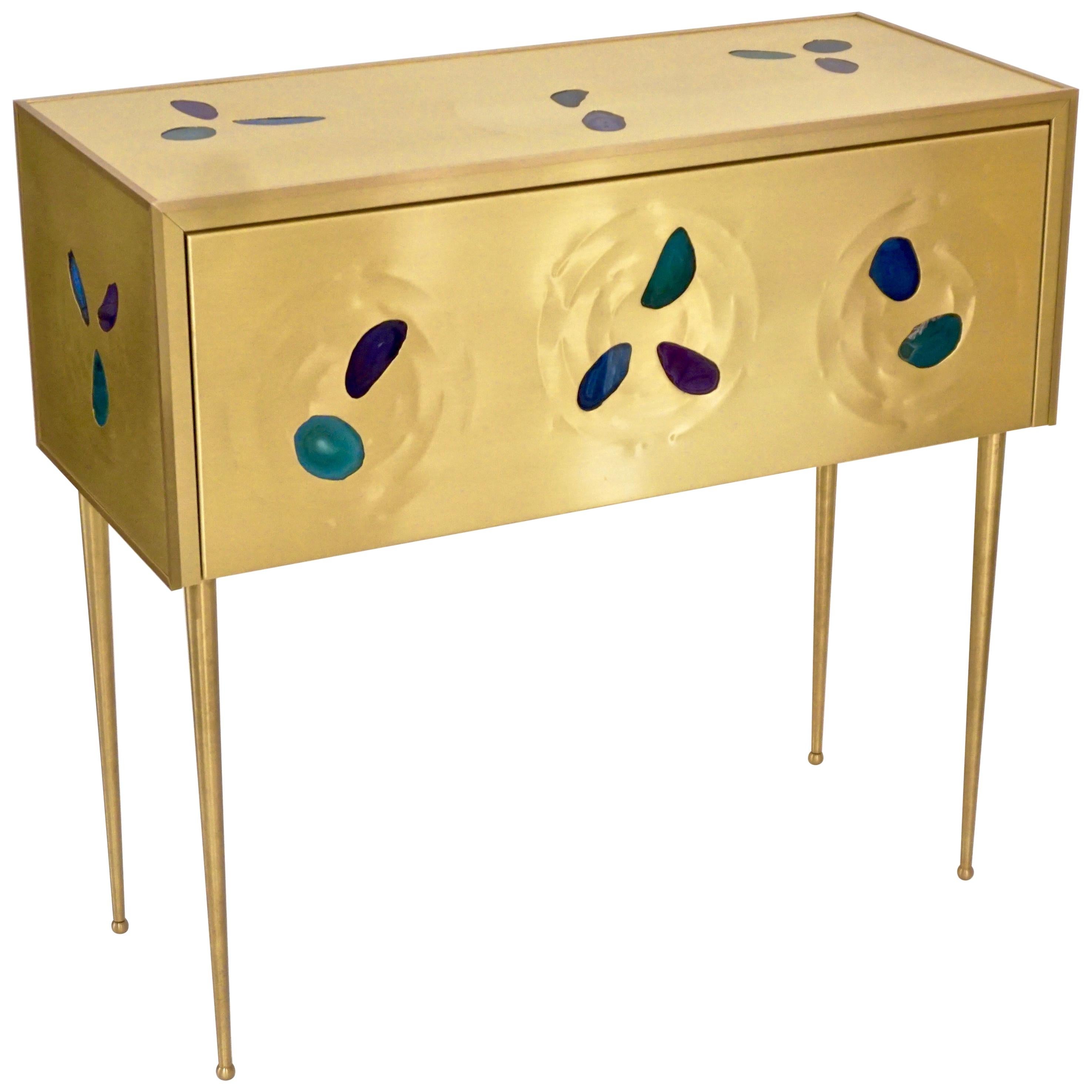 Bespoke Italian Design 4 Drawers Burgundy and Brass Center Console