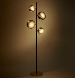 Bespoke Italian Floor Lamp "Orion", in satin brass and black mat