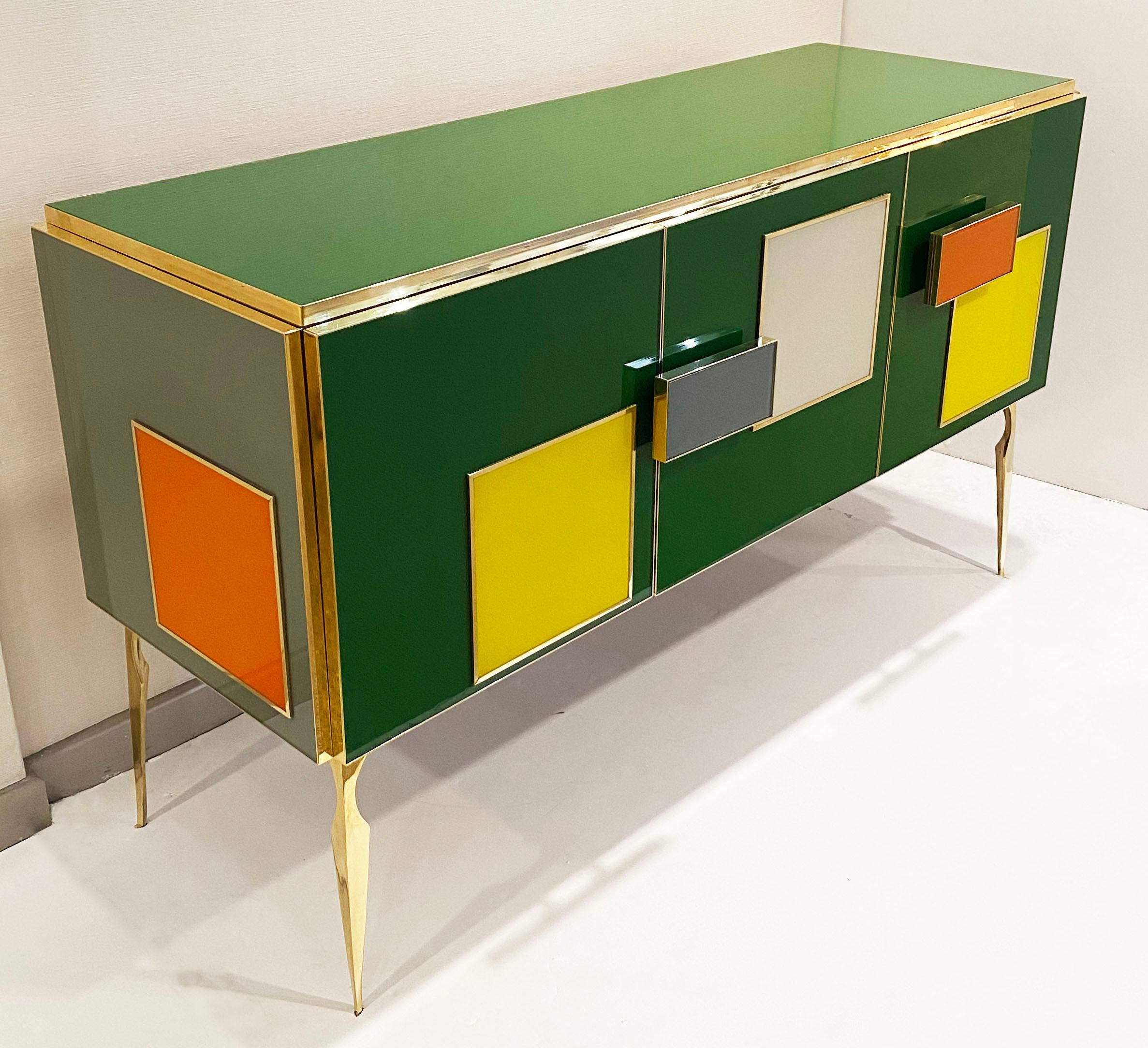 Bespoke Italian Green Orange Yellow Gray Geometric Postmodern Cabinet/Sideboard For Sale 5
