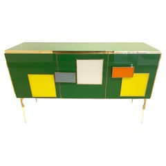 Bespoke Italian Green Orange Yellow Grey Geometric Postmodern Cabinet/Sideboard