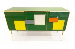 Bespoke Italian Green Orange Yellow Gray Geometric Postmodern Cabinet/Sideboard