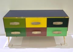 Bespoke Italian Green Yellow Brown Gray Blue Modern Brass 6-Drawer Dresser/Chest