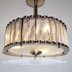 Bespoke Italian Gun Metal Crystal Murano Glass Flush Mount / Drum Chandelier