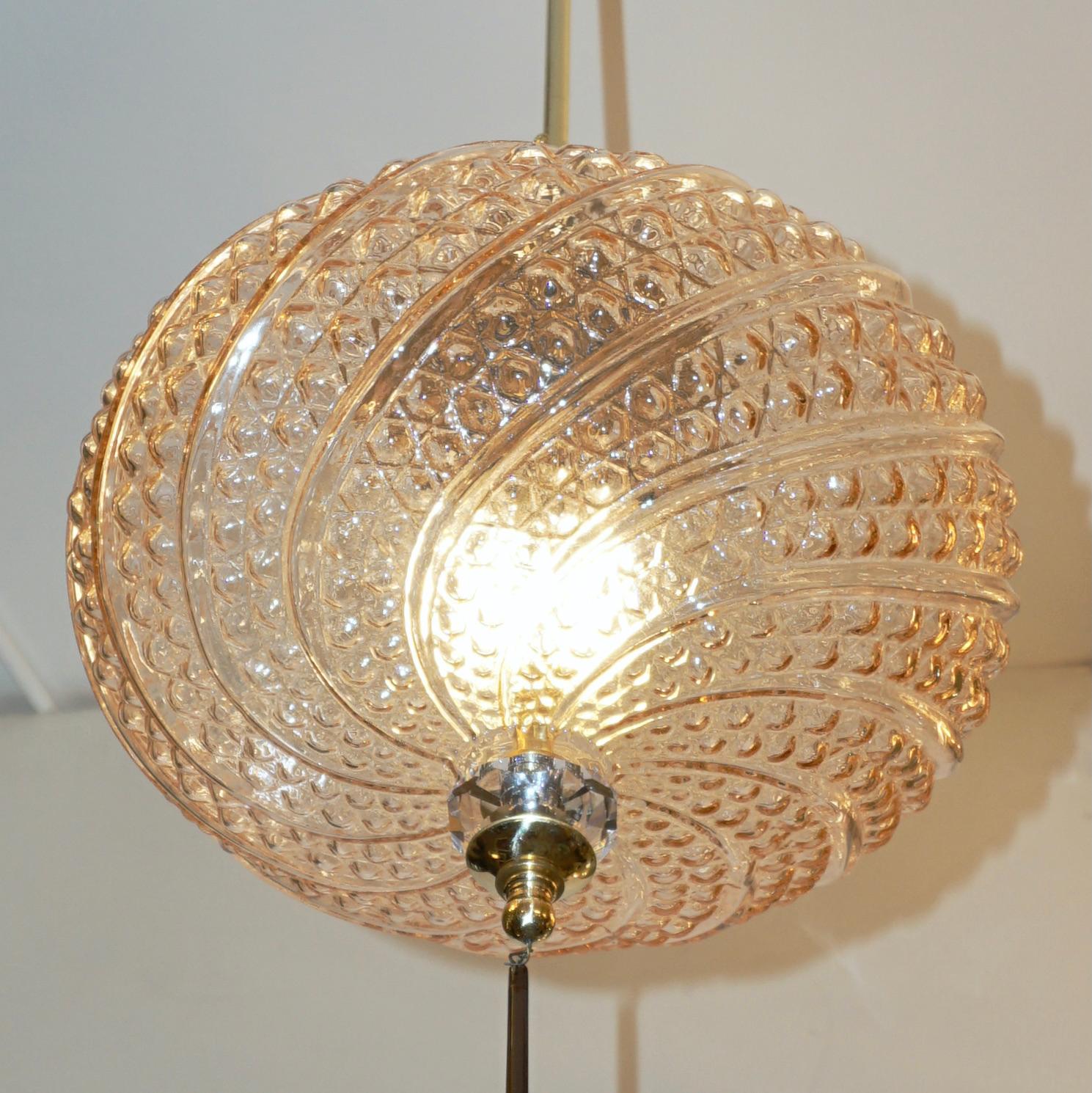 Bespoke Italian Horizontal Oval Black and Pink Murano Glass Brass Pendant Light For Sale 8