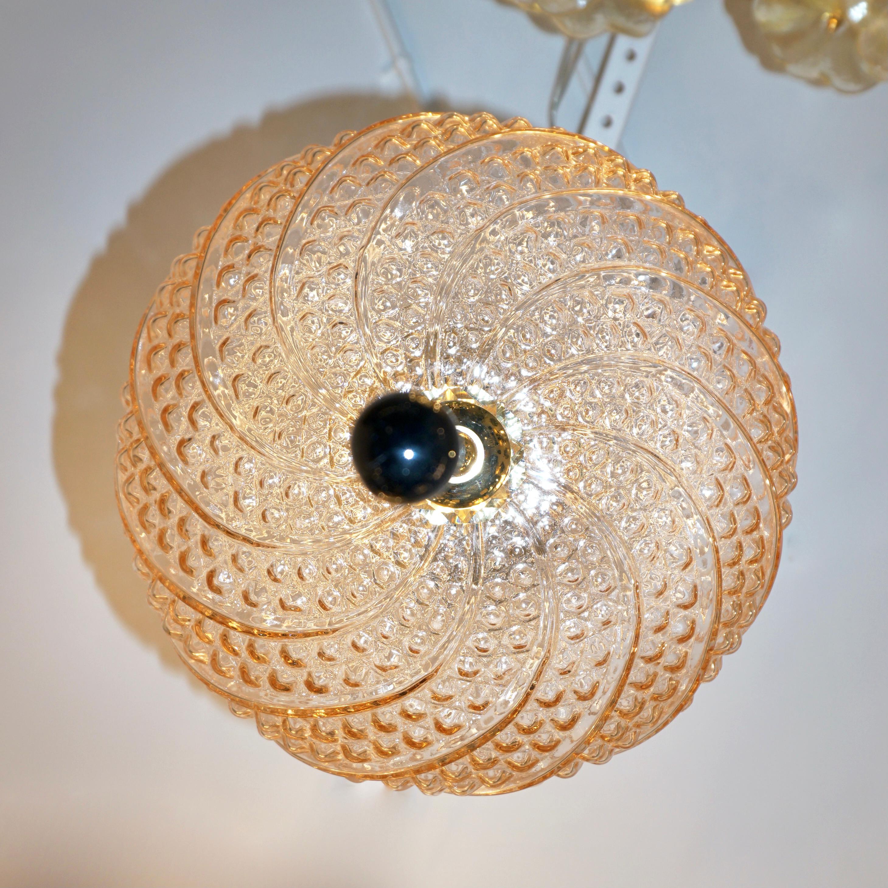 Organic Modern Bespoke Italian Horizontal Oval Black and Pink Murano Glass Brass Pendant Light For Sale