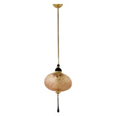 Lampada a sospensione orizzontale ovale su misura in vetro di Murano nero e rosa in ottone