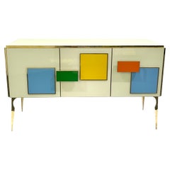 Italienischer Elfenbeinschrank Gelb Grün Blau Geometrischer Postmoderner Schrank/Sideboard nach Maß