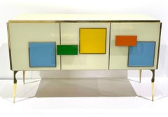 Bespoke Italian Ivory Yellow Green Blue Geometric Postmodern Cabinet/Sideboard