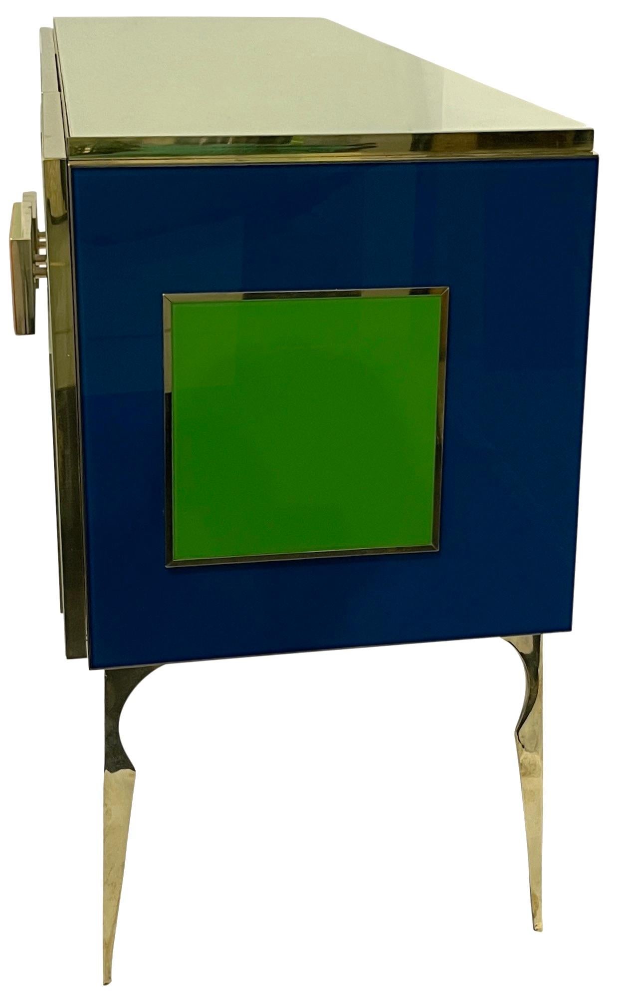 Brass Bespoke Italian Ivory Yellow Green Blue Geometric Postmodern Cabinet/Sideboard For Sale