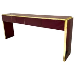 Bespoke Italian Long 4 Drawers Burgundy Wine & Brass Console Table/Sideboard